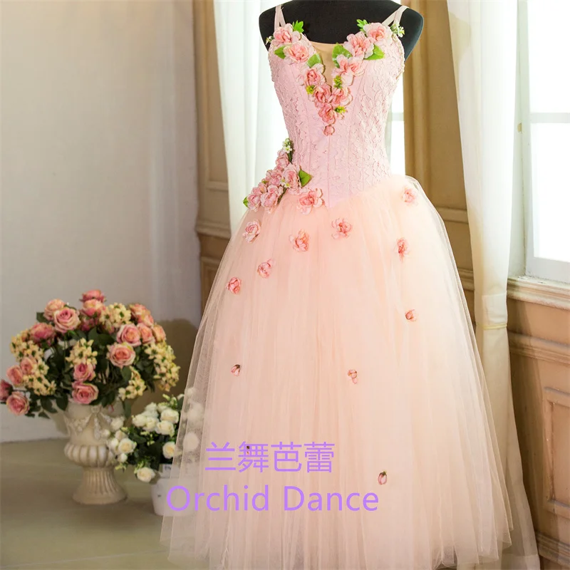 

Roses Adorn Kids Girls Custom Size Custom Color Pre-professional Performance Wear Pink Romantic Ballet Tutu Dress