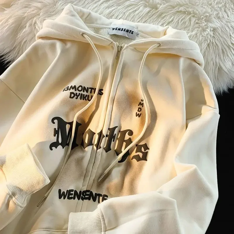 

American Retro Foam Letter Print Cardigan Hoodies Y2K Female Tide Autumn and Winter with A Hundred Couples Streetwear Jacket