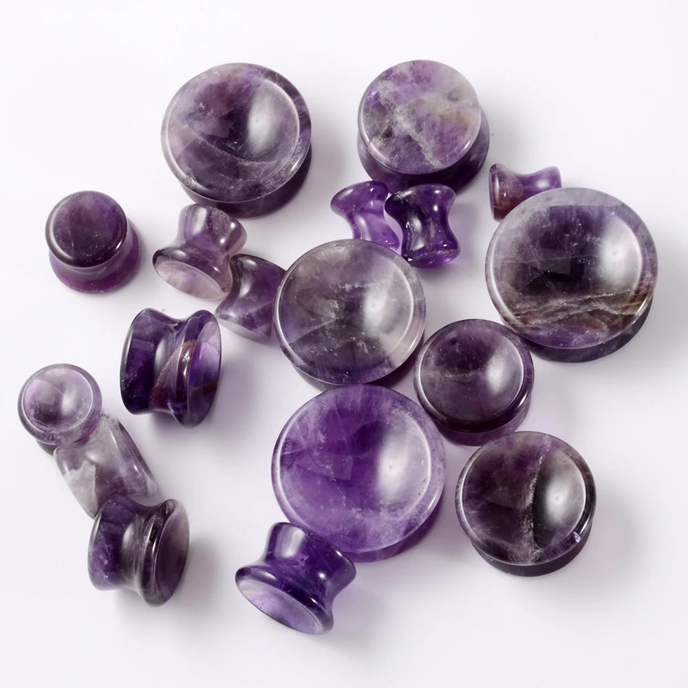 1PC Amethyst Tiger Cat Eye Howlite Crystal Stone Concave Ear Plug Double Flare Solid Gauge Piercing Jewelry
