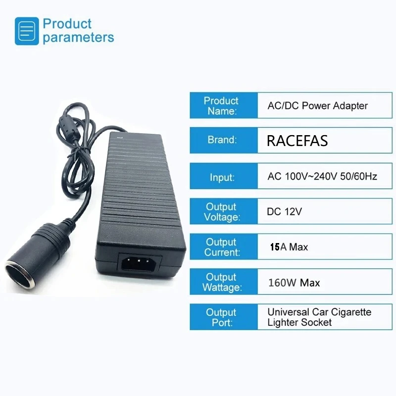 Universal AC to DC Power Converter with 12V Car Adapter Socket, 180W 15A Power Supply