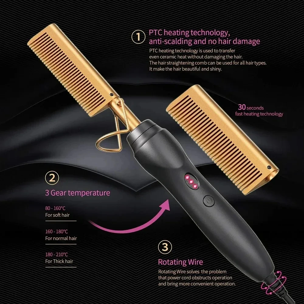 Portable Ceramic Hair Curler Electric Hot Heating Comb Hair Straightener Curler Wet Dry Hair Straightening Hair Styling Tool 2
