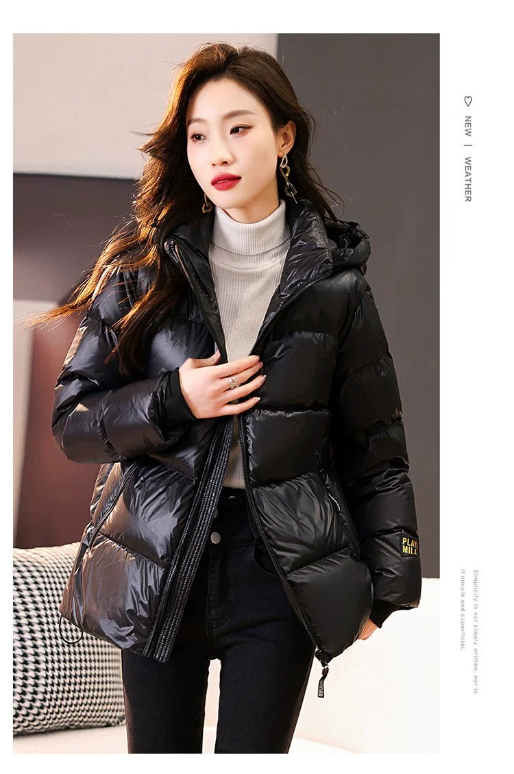 Casual Down Coats Women Korean Fashion Cotton Padded Jacket Female Autumn Winter Tweed Streetwear Long Sleeve Warm Solid Parkas