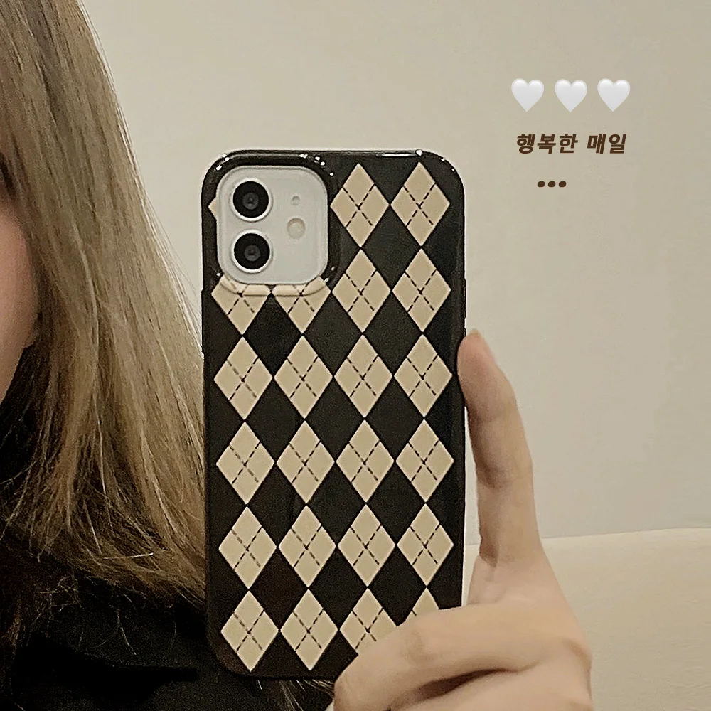 Retro diamond Plaid lattice simple art korean Phone Case For