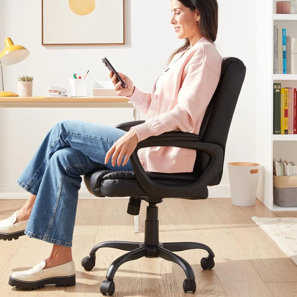 

Office chair, mid high backrest office computer chair with armrests, adjustable seat angle, height, and tilt control, black