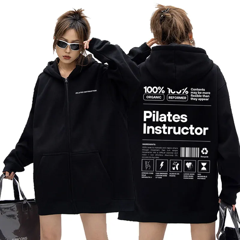 Pilates Instructor Pump Cover Zipper Hoodie Male Gym Oversize Hoodies Men Women Funny Fitness Workout Bodybuilding Zip Up Jacket