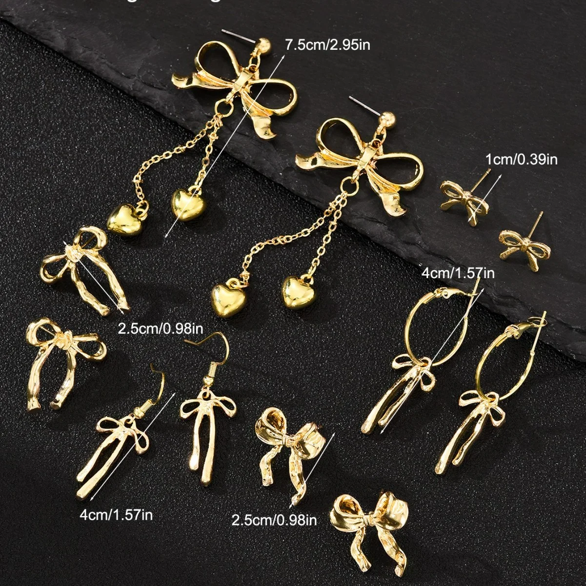2/12 Pcs Bowknot Gold Color Earrings Set for Women Sweet Elegant Bow Long Tassel Drop Earring Trendy Party Jewelry Gift 2025 New