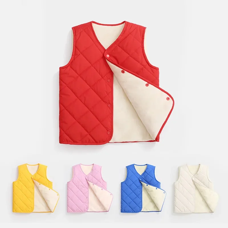 

New Baby Children's Jacket Cotton Plus Velvet Warm Button Vest for Girls Boy Winter Casual Children Waistcoat
