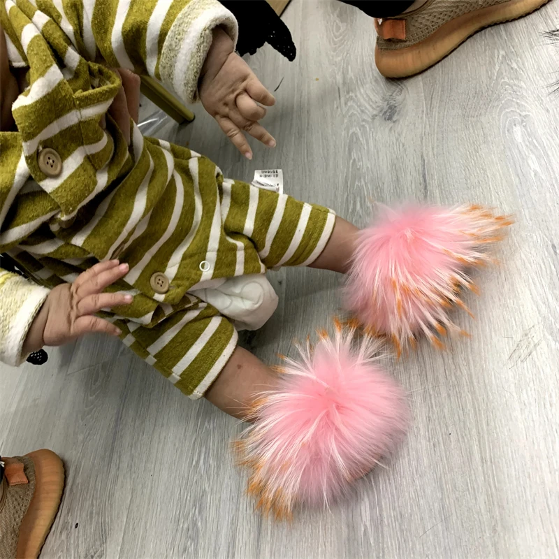 Fox Fur Colorful Furry Slides Hot Selling Colorful Rainbow Toddlers