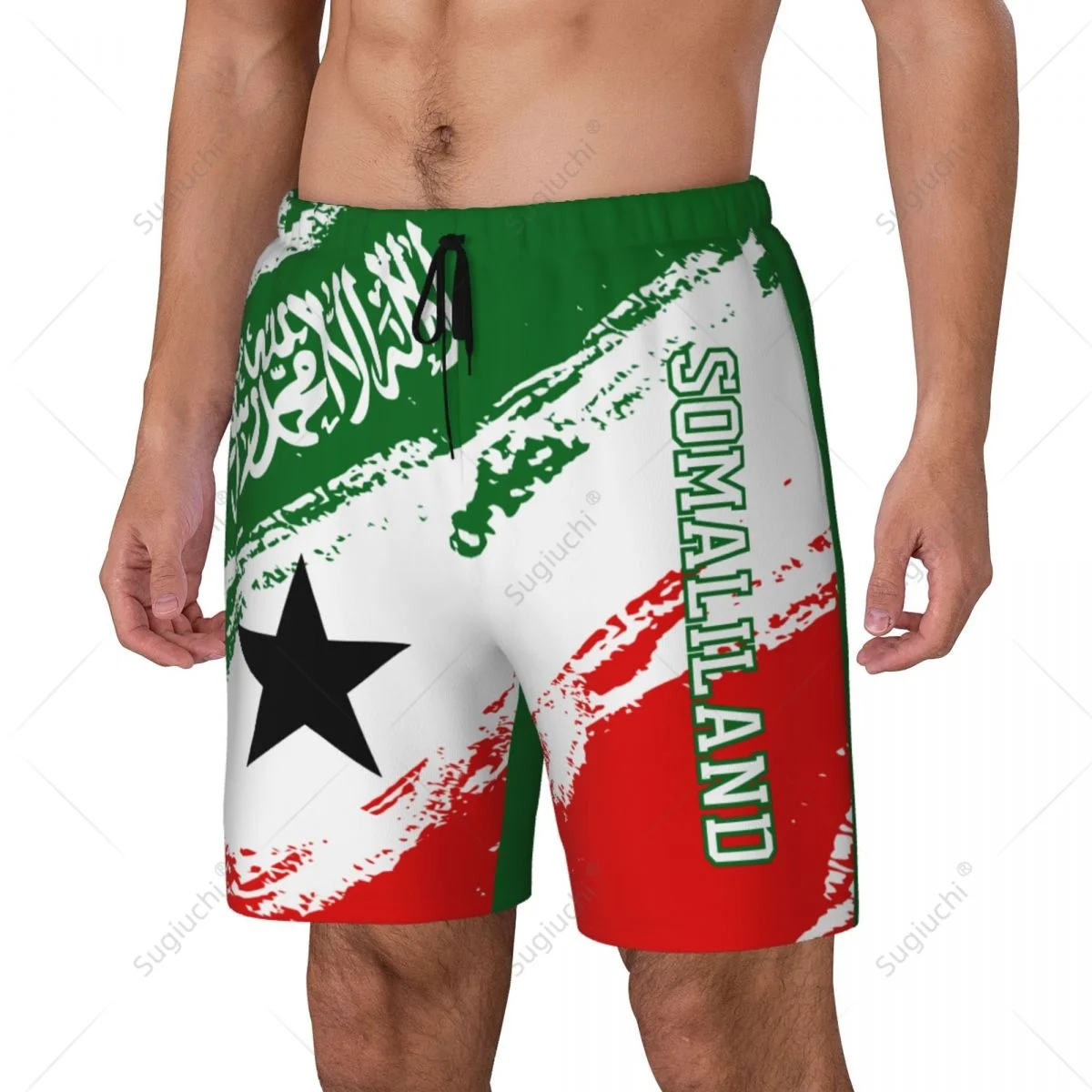 Somaliland Flag 3D Mens Swimming Beach Surfing Pants Swim Shorts Trunks Compression Liner 2 in 1 Quick-Dry