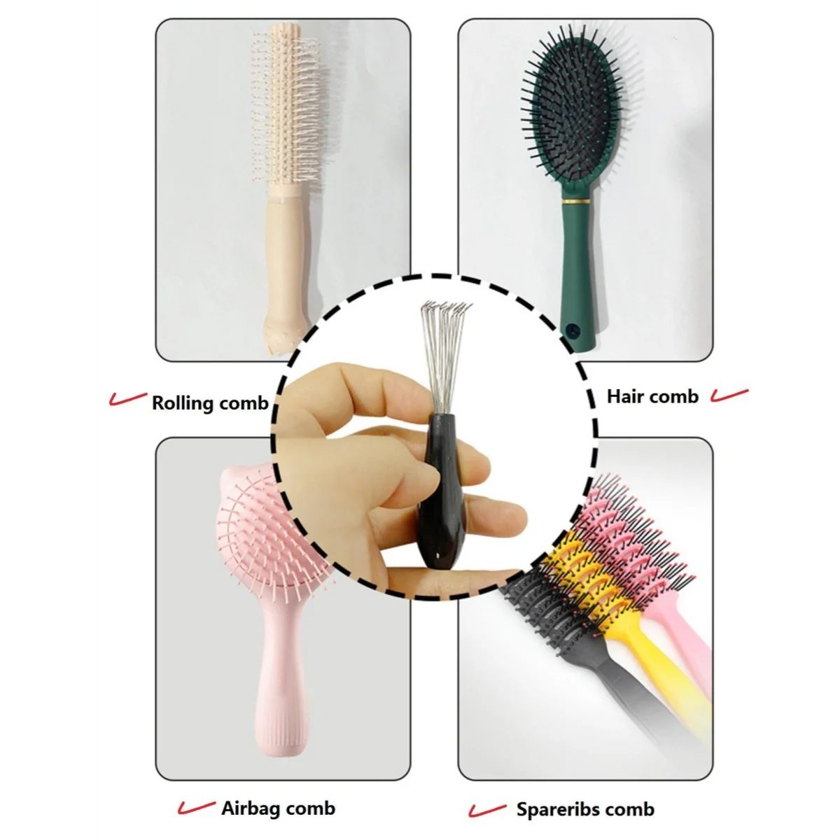 Hair Brush Cleaner with Plastic Handle - Beauty Tool for Removing Embedded Hair