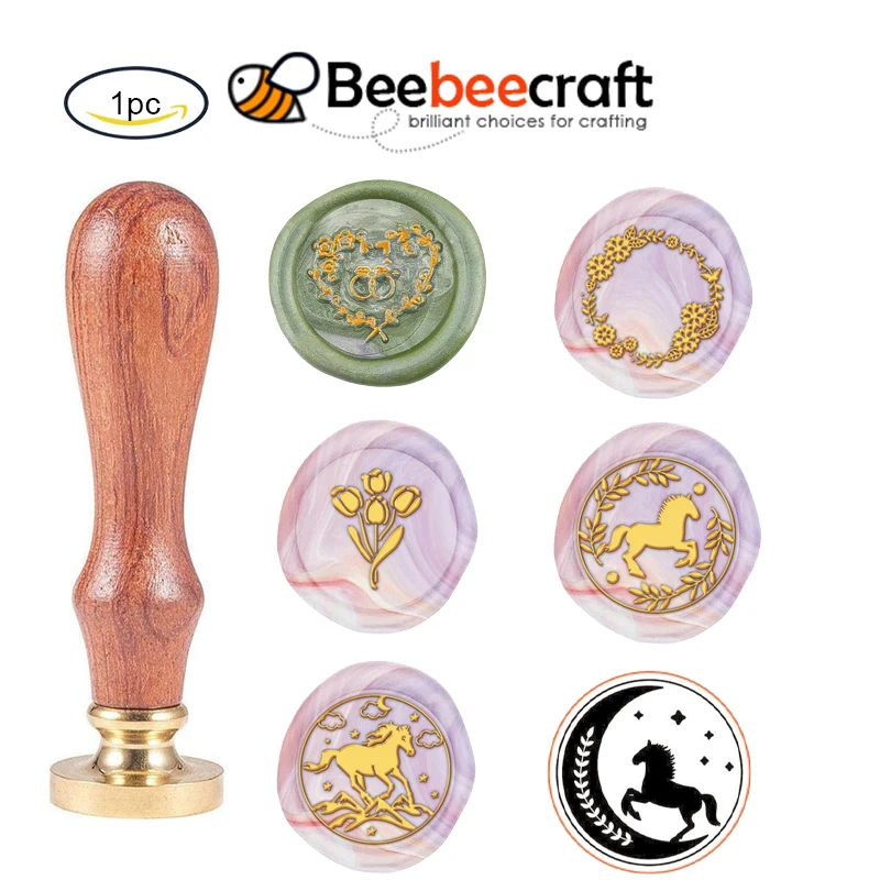 

1PC Wax Seal Stamp 25mm Heart and Diamond Ring Stamp Vintage Wax Stamp with Removable Brass Head Wood Handle Sealing Wax