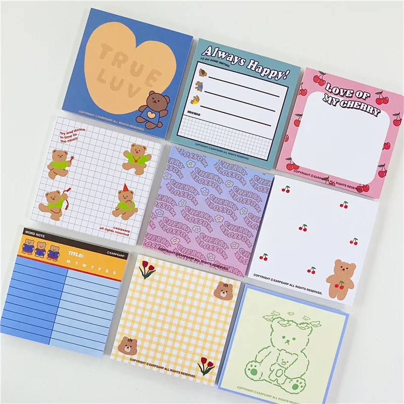 50 Sheets Cute Ins Bear Sticky Notes Loose Leaf Decoration Memo Pad Planner To Do List School Office Paper Notepad Stationery
