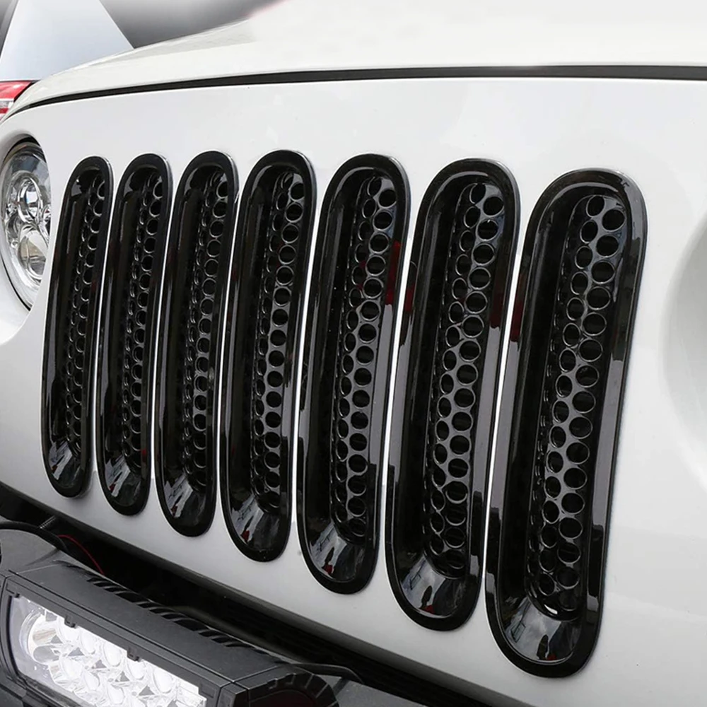 7pcs Car Clip-in Front Grille Mesh Inserts for Jeep Wrangler JK JKU 2007-2015
