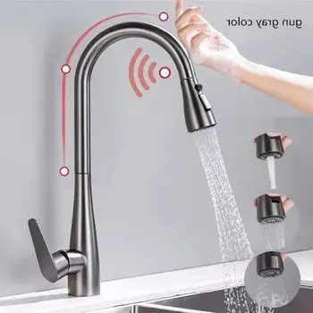 ก๊อกน้ำอัจฉริยะ GEGVE สำหรับห้องครัว สแตนเลส 304 พร้อมเซ็นเซอร์แบบถอดได้ ก๊อกน้ำอ่างล้างจาน ก๊อกผสมแบบติดตั้งบนเคาน์เตอร์ สไตล์อิสราเอล ผิวขัดเงา 1