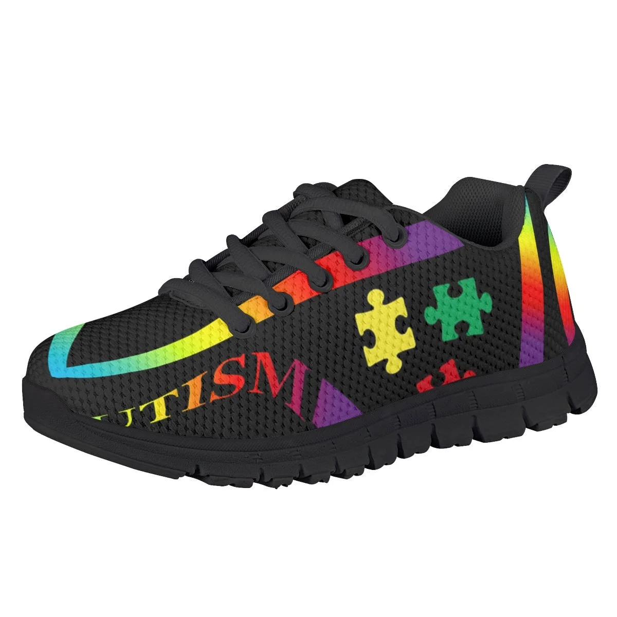 

Lightweight Children Flat Shoes Autism Awareness Designer Lace up Mesh Sneakers Comfortable Sport Shoes for Girls Boys Footwear