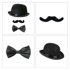 Vintage Cosplay Magician Hats&Faux Moustache&Bowtie Set Top Bonnet Men's Cosplay Stage Performance Supplies