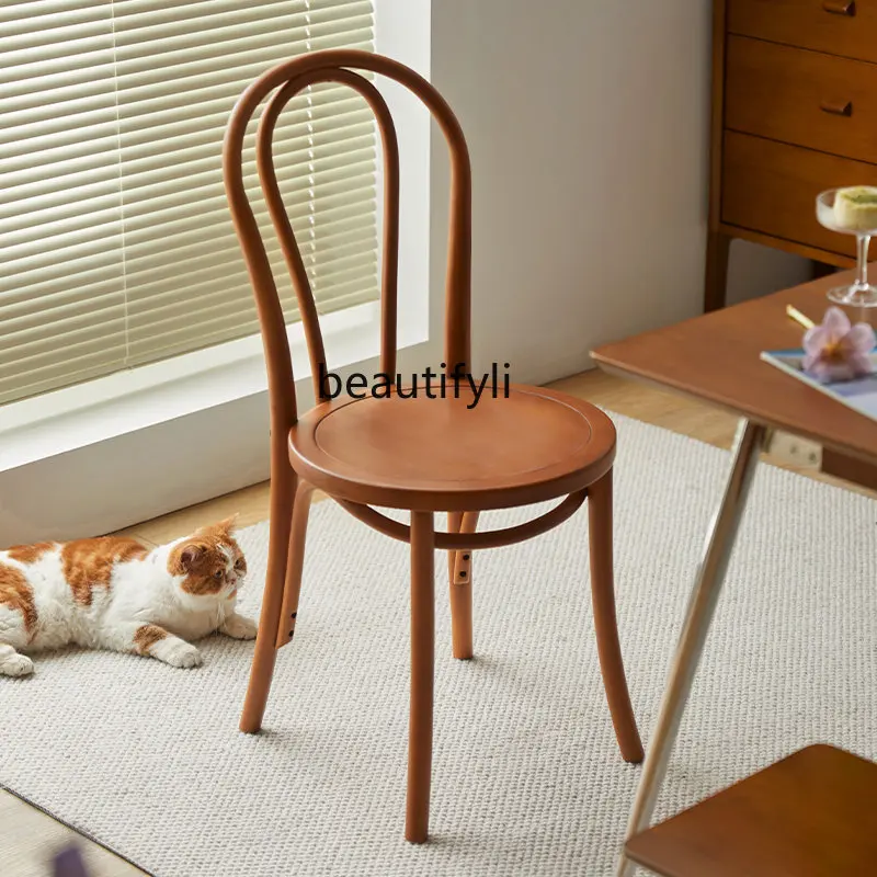 

Nordic Solid Wood Dining Chair Home Retro Backrest Small Apartment Log Chair
