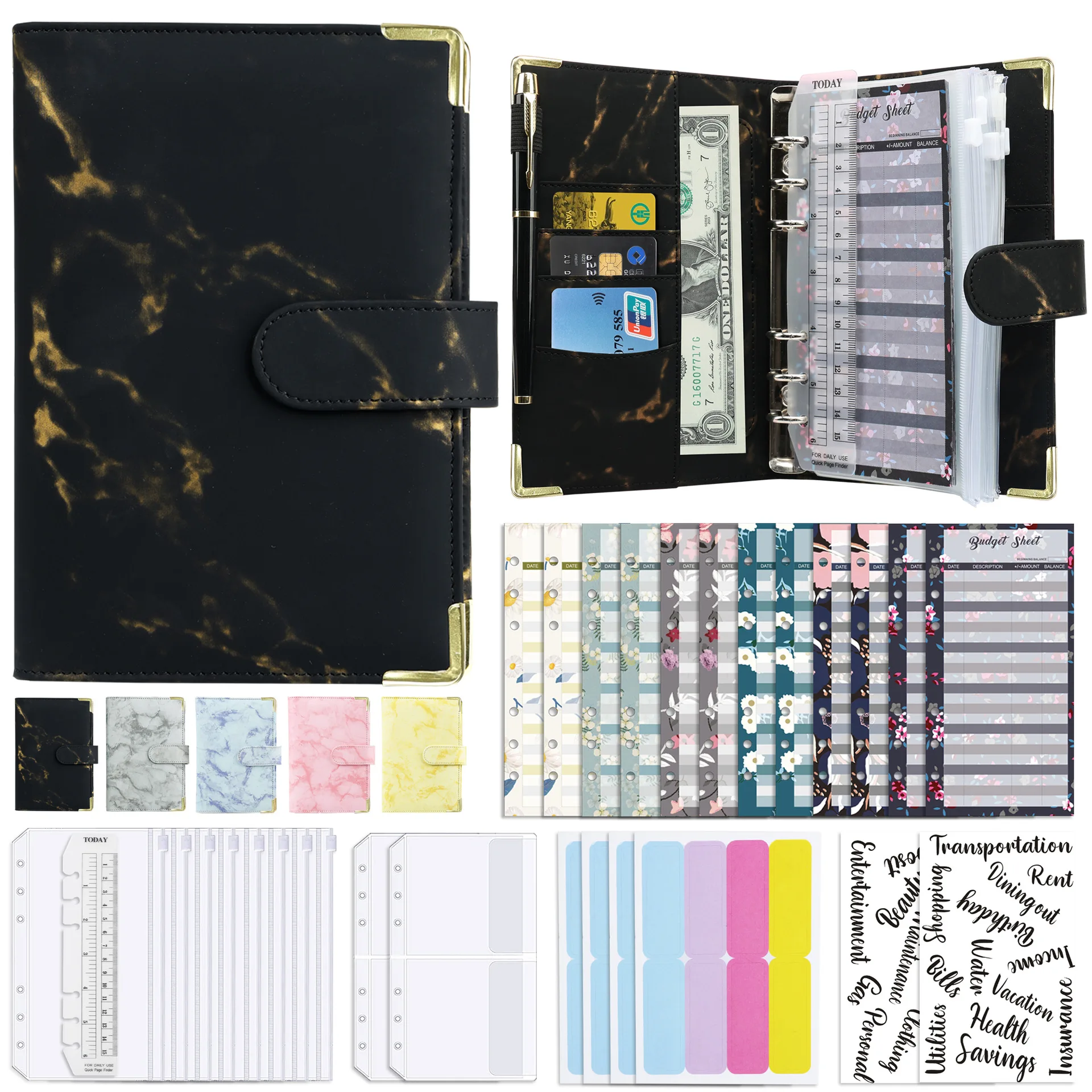 A6 Money Budget Planner Binder With Zipper Envelopes, Cash Envelopes For Budgeting, Money Organizer For A6 Cash Budget Binde