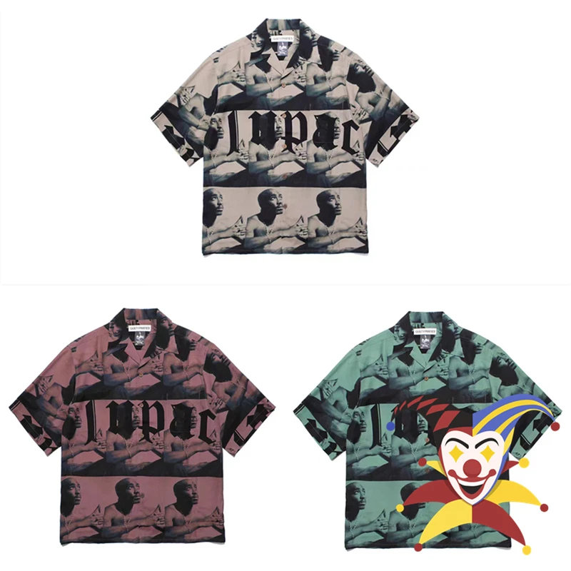 

WACKO MARIA Rapper Print Hawaii Beach Shirts Men Women Oversized Shirt