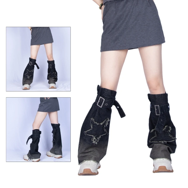 Women  Denims Leg Warmers Girls 80s Harajuku Punk Knee High Leg Socks Preppy Stockings Gothic Clothes Y2K Streetwear