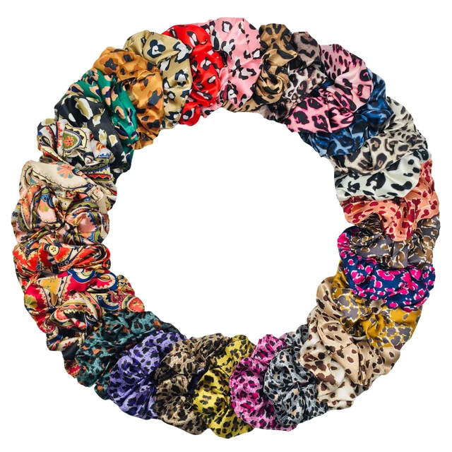 6pcs/lot Satin Scrunchies Fashion Women Accessories Print Ditsy Floral Elastic Hair Band Ponytail Holder Tie Rubber Leopard Cute 1