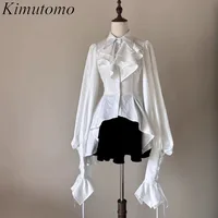 Kimutomo JK Shirts Women Japanese Vintage Lolita Irregular Blouse Lace Bandage Flare Sleeve Ruffles Y2k Aesthetic Kawaii Tops