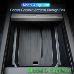 Central Control Storage Box for Tesla Model 3 Highland 2024 Armrest Box Hidden Storage Box Organizer Tray Auto Accessories