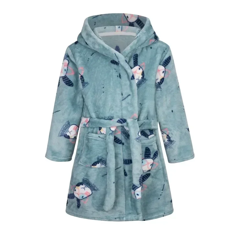 Soft Girl Sleepwear Robe Autumn Winter Children Flannel Bathrobe For Girls Boys 2-14 Years