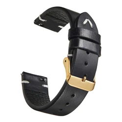 Handcrafted Vintage Oil Wax Leather Watch Strap - Black, Blue, Brown - 22mm (Black 3)