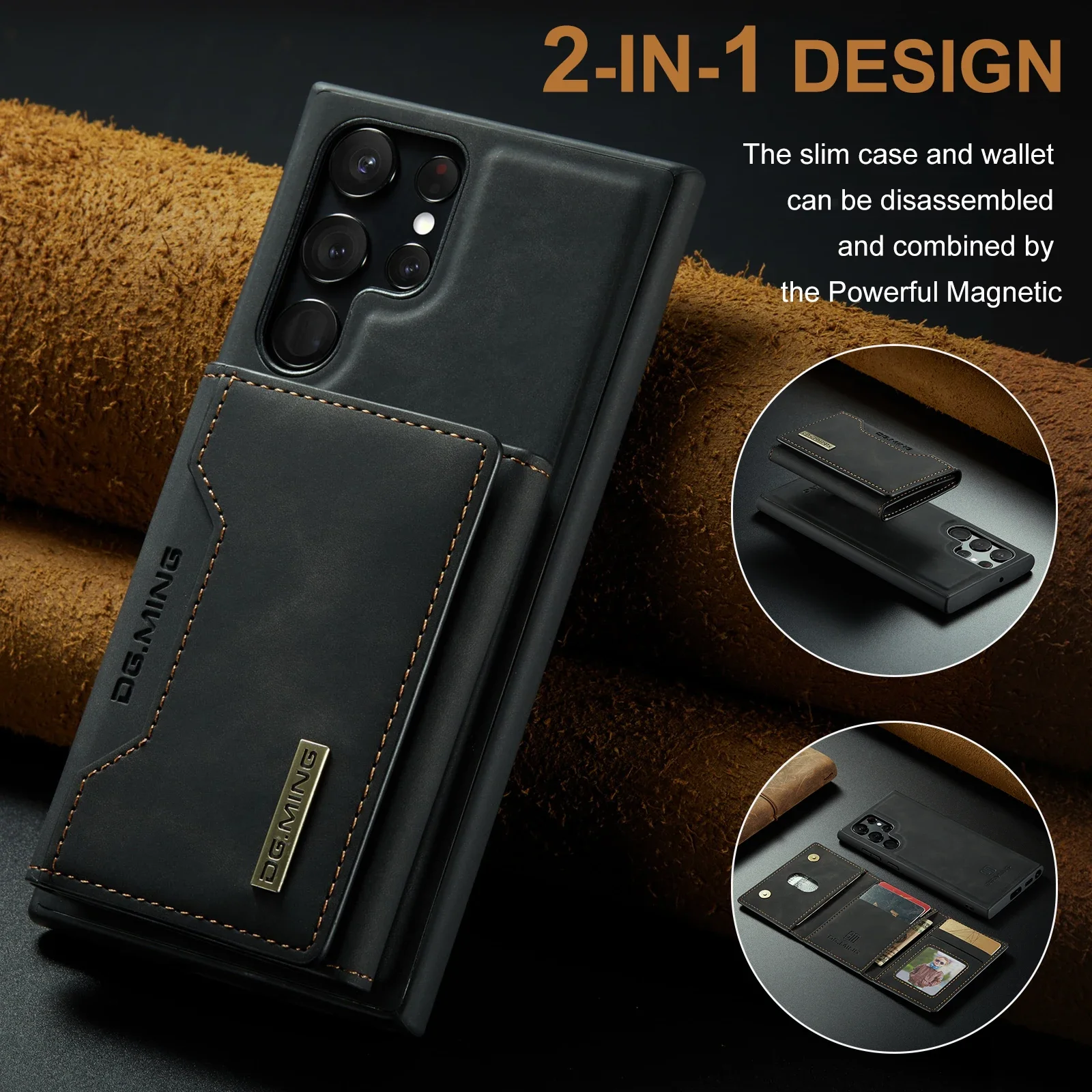 

Luxury Leather 2 in 1 Magnetic Phone Cover for Samsung Galaxy S23 Ultra S22 Plus S21 FE S20 Note 20 Wallet Card Pocket Kickstand