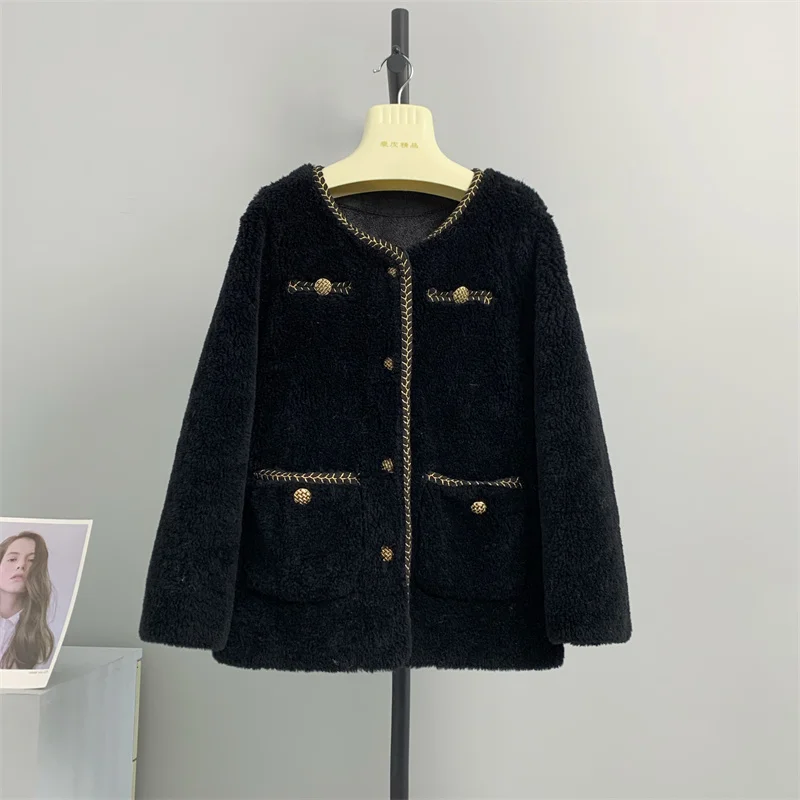 

100% genuine wool Round neck small fragrant sheep sheared women stand up collar lamb fur one body 2023 young new coat winter