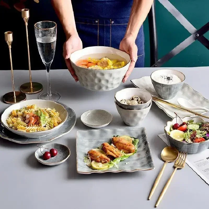 Luxury Dinner Plates Soup Rice Bowl Steak Serving Plate Cake Dessert Rack Plate Set Decorative For Dinnerware Wedding Party