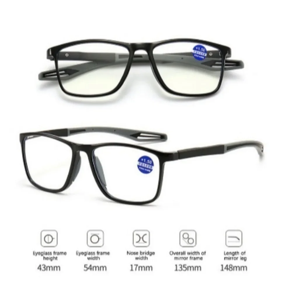 +1,00+1,50+2,00+2,50+3,00+3,50+4,00 TR90 Sport Anti-Blaulicht Rechteckige Lesebrille Anti-Drop Anti-Rutsch-Brille – Detail 5