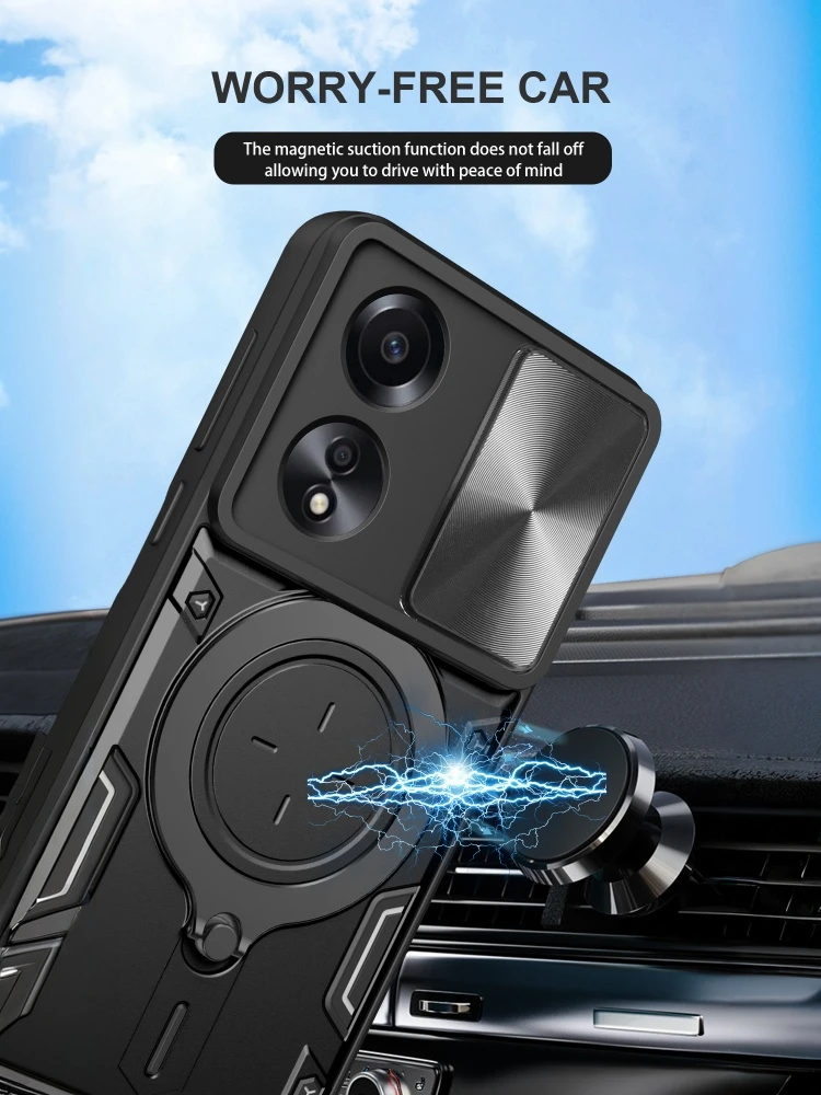 Premium Phone Case with Metal Swivel Stand and Slide Camera Protector