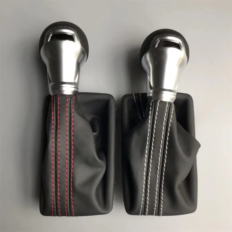 

Honeycomb hole AT Shift Knob With Boot Fit DSG Stronic Shift Lever Black and red lines Dust cover for audi A3