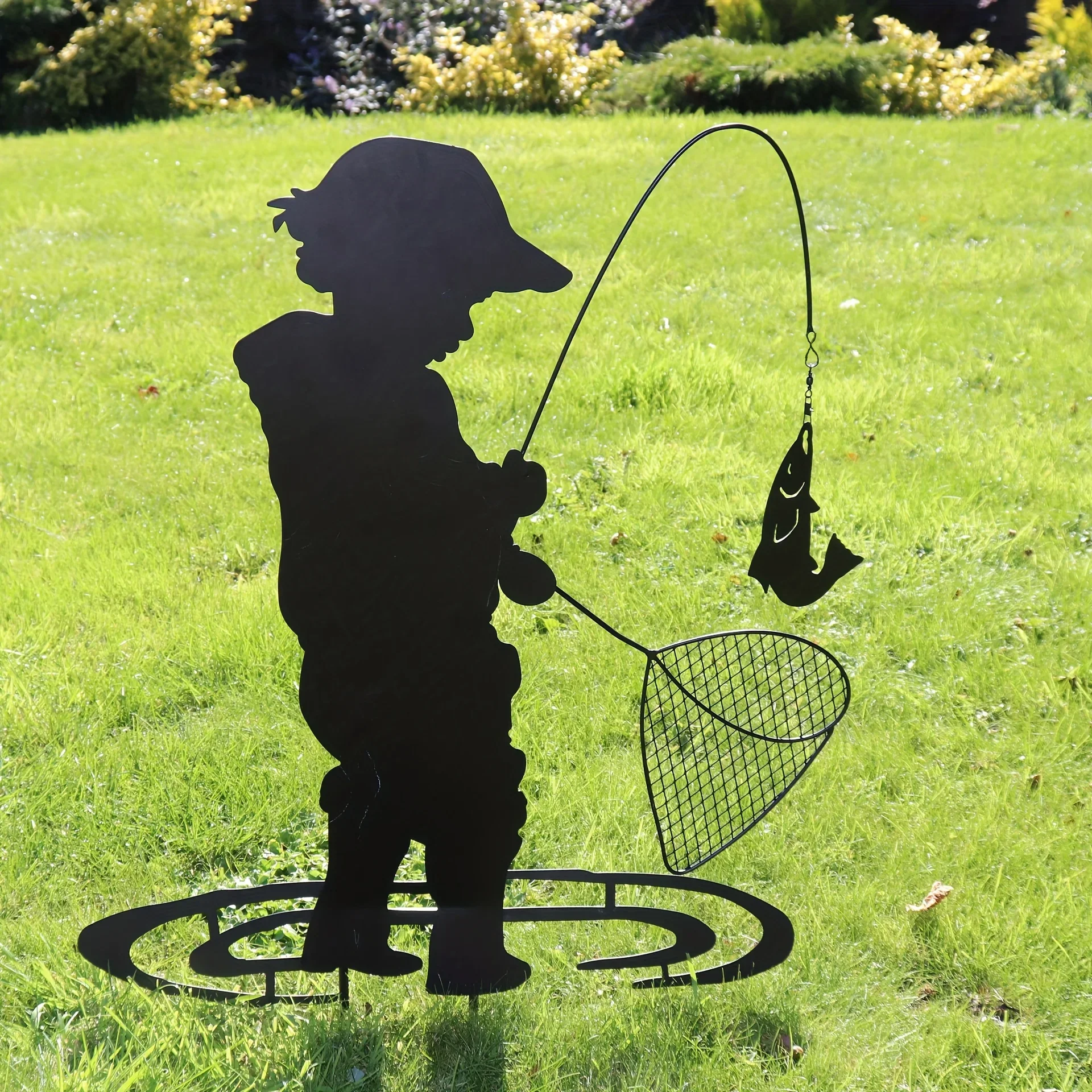 

Boy Silhouettes Fishing Playing Vintage Metal Garden Stake Silhouette Sculpture, Yard Garden Metal Stake Rustic, Yard Art Decor