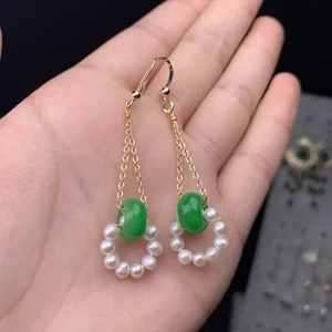 Image for Green Jade Earrings Designer 925 Silver Pearl Gems 