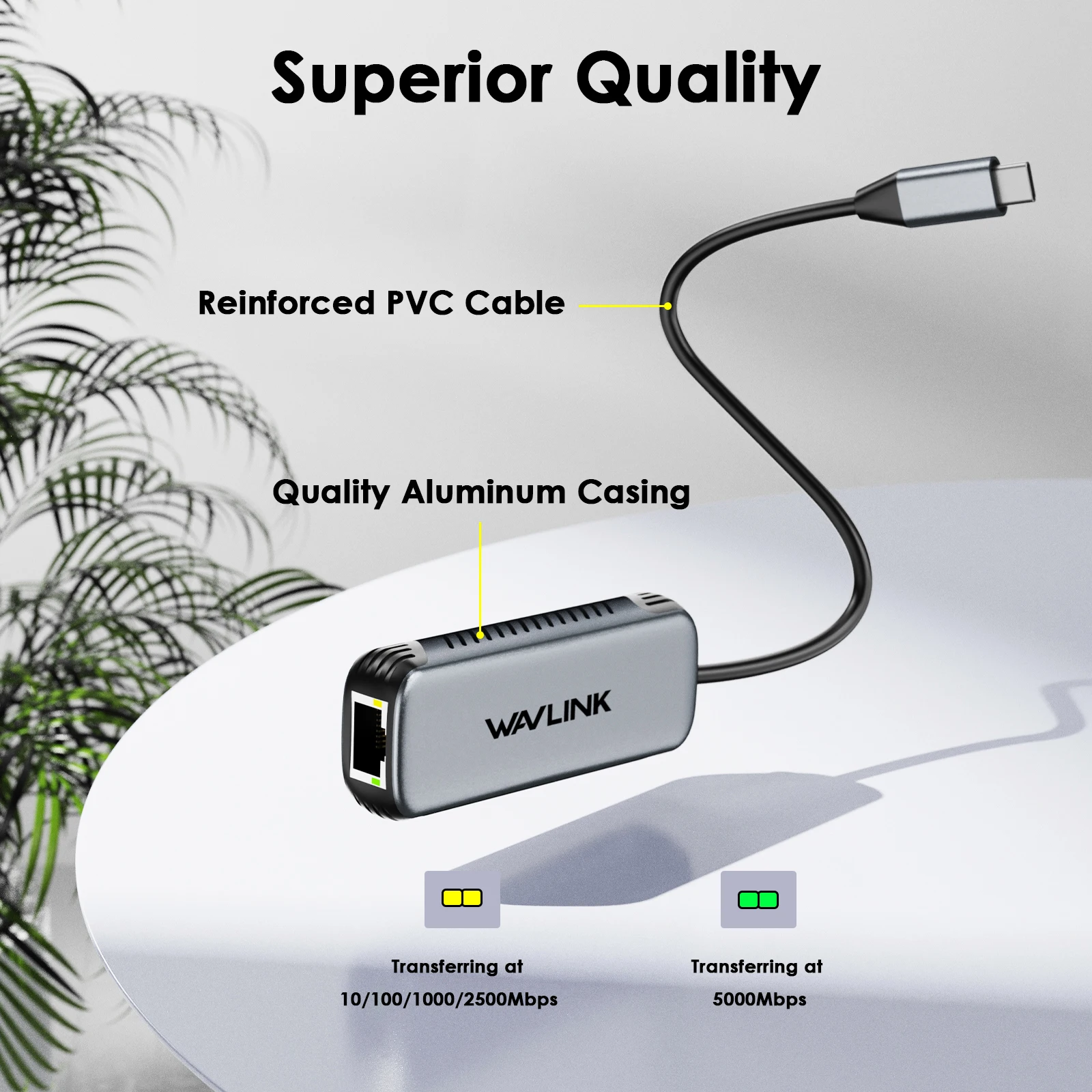 WAVLINK USB C to Ethernet Adapter 2.5G/5Gbps Driver-free RJ45 Gigabit Ethernet for Windows 10/11 Mac OS 11 Later Linux and More 2