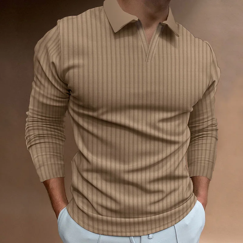 Men Long Sleeve Striped Knitted Tshirts Casual Tee Tops