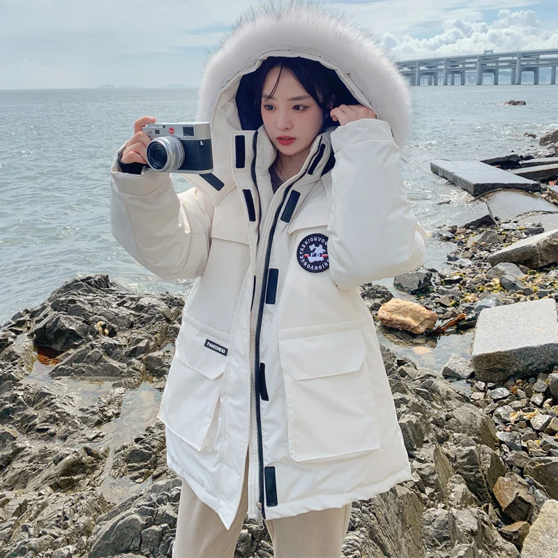 2022 winter new fashion hooded down padded jacket women's thickening winter outdoor snow jacket couple tooling jacket coat