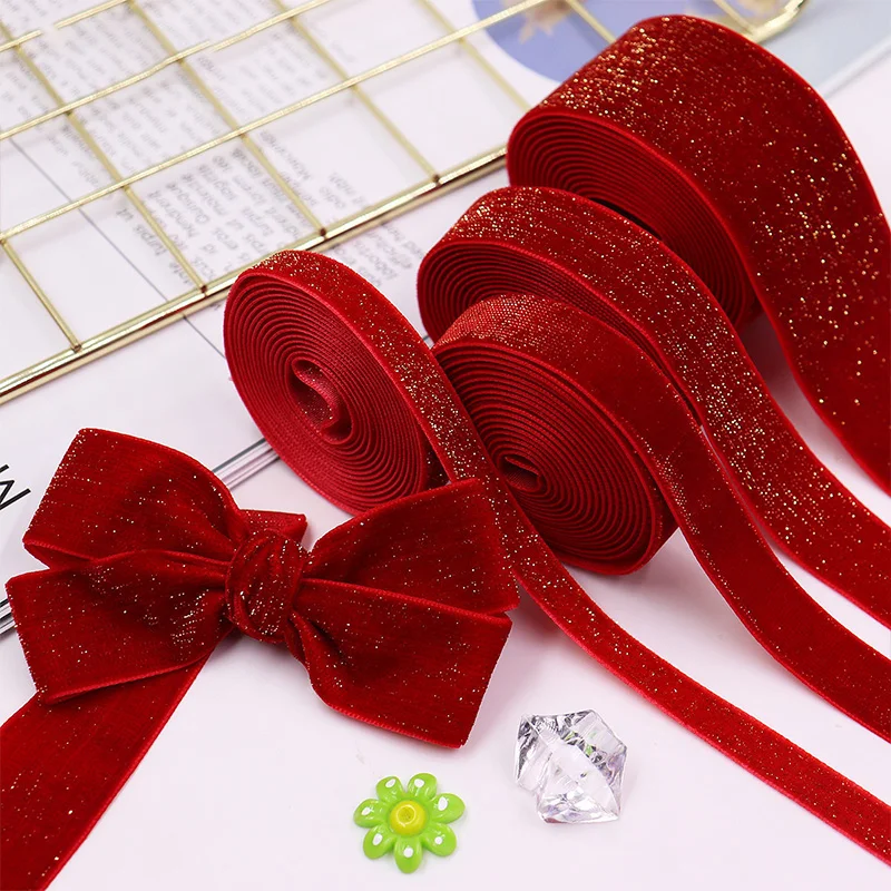 Christmas Ribbon 5 Yards Velvet New Year Red Festival Bows Gift Box Packaging Festival Scene 10/15/20/25/38mm