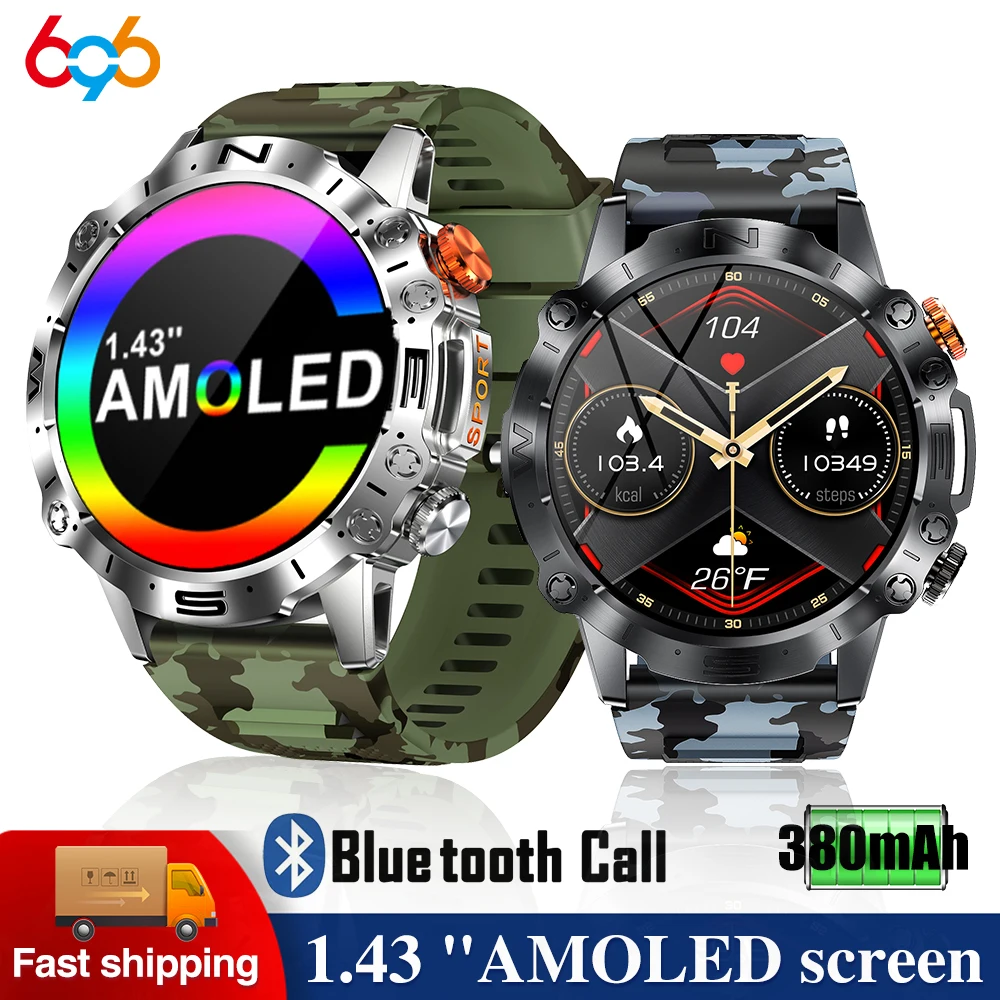 

Smart Watches 1.43inch AMOLED 466*466px Men Outdoor Sports Smartwatch 380mAh Battery Heart Rate Monitor Blue Tooth Call Bracelet