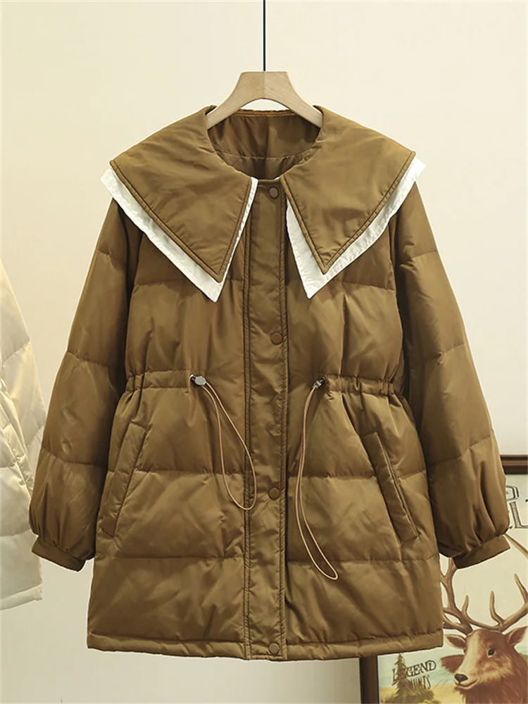 

Women's Clothing For Autumn And Winter 2022 Sweet Doll Collar Down Cotton Coat New Drawstring Waist Slim Jacket Trend JD2185