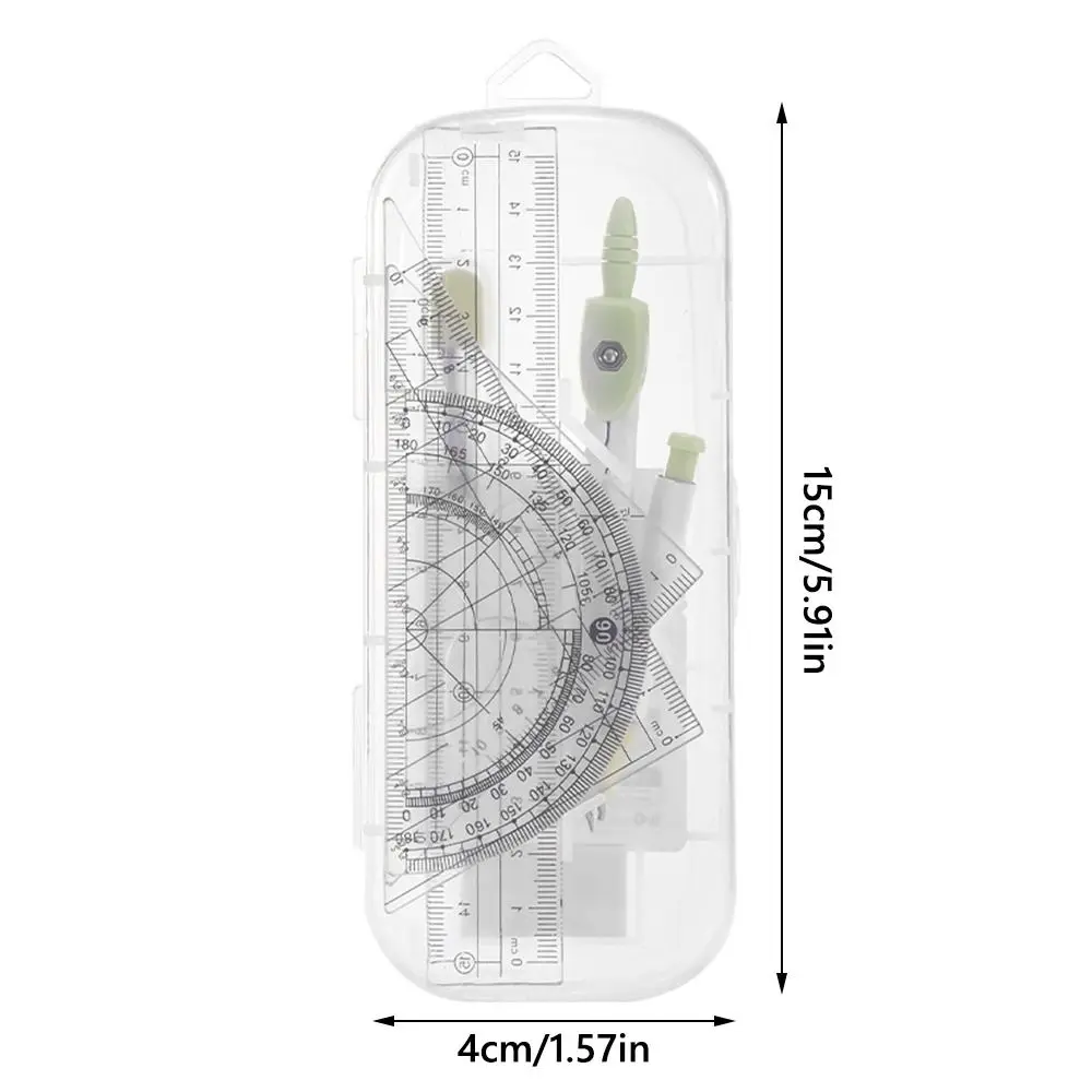 8개/세트 플라스틱 자, 컴퍼스, 지우개, 투명 측정자, 직각자, 직선자, 드로잉 도구 세트 (학교/사무용)