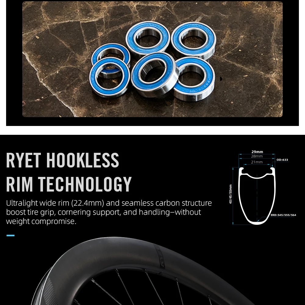 Ryet カーボンホイール ディスク Ryetカーボンホイールディスクブレーキ700Cロードバイクホイール