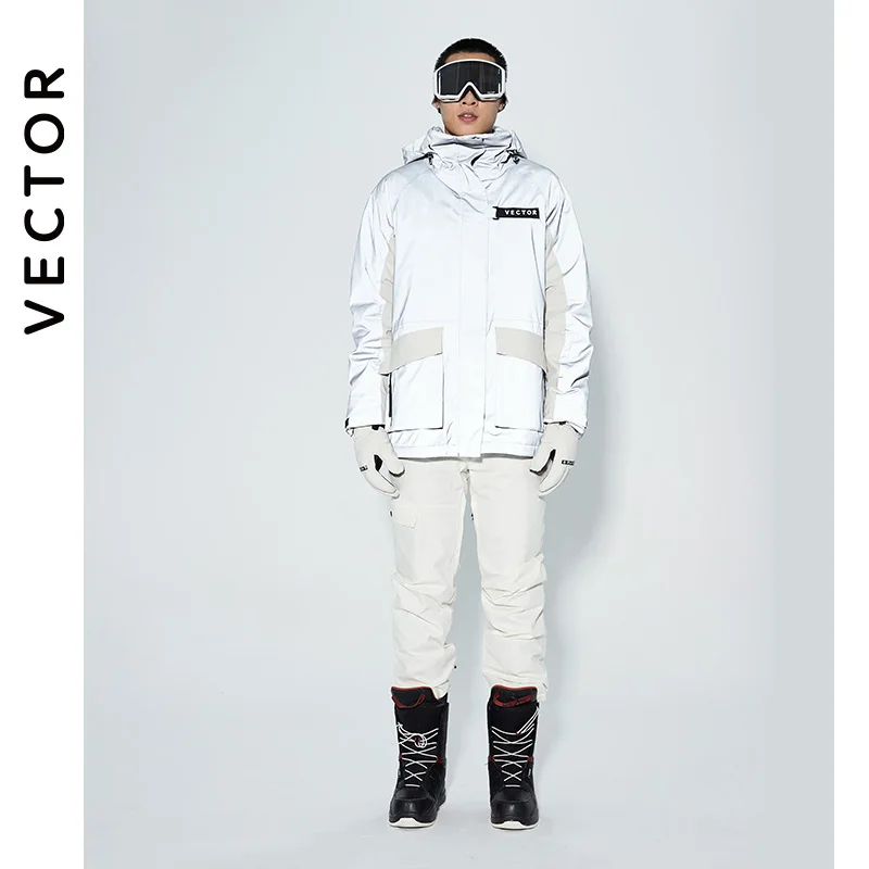 VECTOR 남녀공용 따뜻한 스키 슈트 세트, 후드 스키 바지, 방수 방풍 반사 스키 스노우보드 재킷 바지, 야외 의류