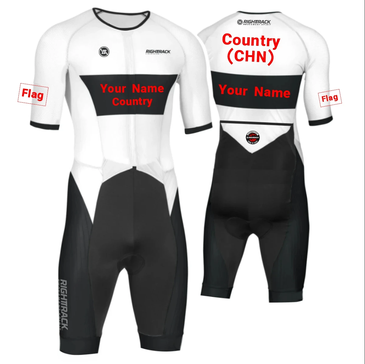Custom Names Flags RIGHTTRACK Trisuit MEN'S Triathlon Jumpsuit Summer Skinsuit Swimming Cycling Running Competition Apparel
