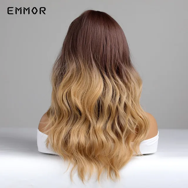 Emmor Synthetic Ombre Black to Blonde Wig with Bangs for Women