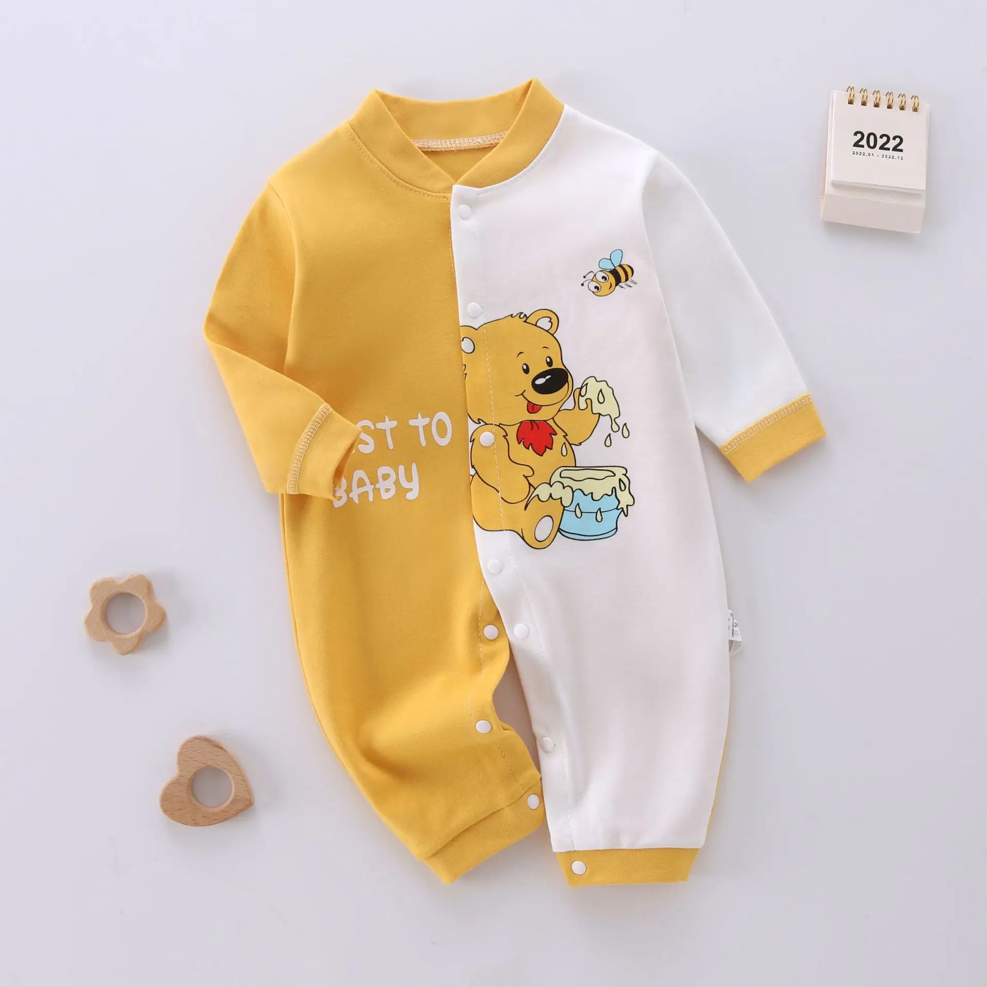 Newborn Clothes Infant Girls Cartoon Print Crewneck Bodysuit Toddler New Design Cotton Soft Color Blocking Long Sleeved Romper 1