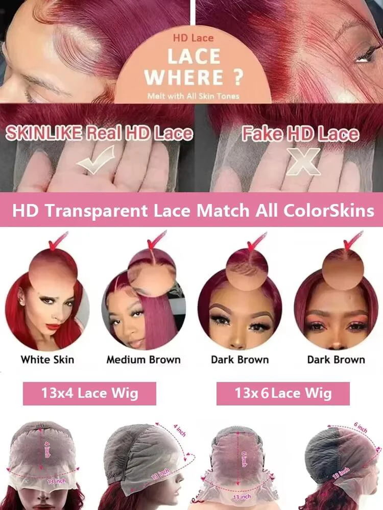 46 Inch 99J Burgundy Deep Wave Lace Frontal Wigs 200% Water Curly 13x4 13x6 HD Transparent Lace Front Wig Human Hair For Women